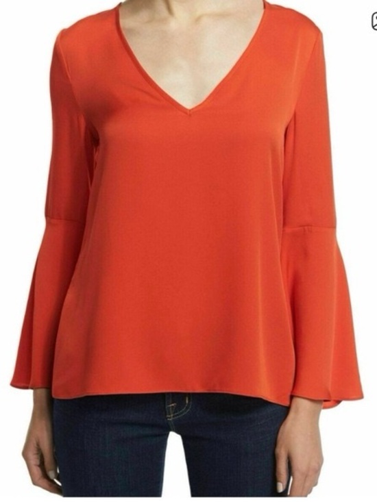 Milly Tops - Milly Silk Orange V-Neck Bell Sleeve Top